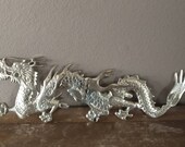 Large VTG Solid Brass Gold Tone Dragon Sculpture Wall Hanging Oriental Asian Mid-Century Art Retro Accent Classic Decor Collectible Gift