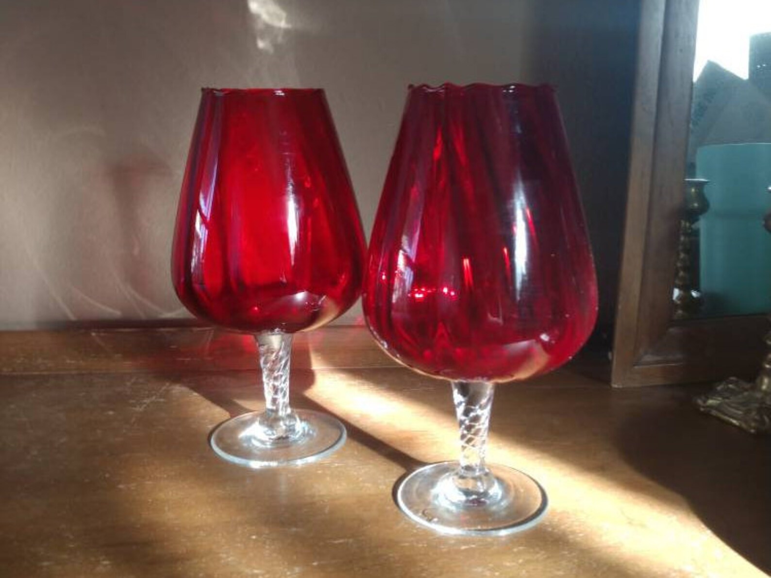 Empoli Itialian Ruby Red Hand Blown Glass Wine Glasses Goblets Etsy