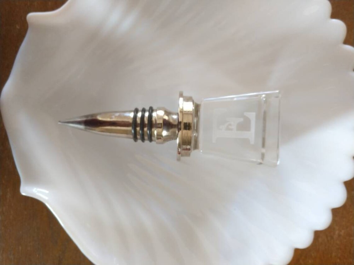 Etched Crystal Monogram e Wine Bottle Stopper Bar Etsy New Zealand