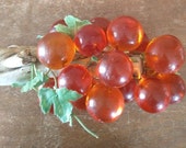 Large Vintage Mid-Century Warm Amber Orange Lucite Grape Cluster Driftwood Table Centerpiece Classic Decor Retro Accent Collectible Gift MCM