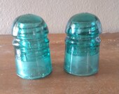 Pair Antique Matching Aqua Blue Beehive Style Brookfield Electric Telephone Telegraph Glass Insulator Marked 16 Light Candlestick Decor