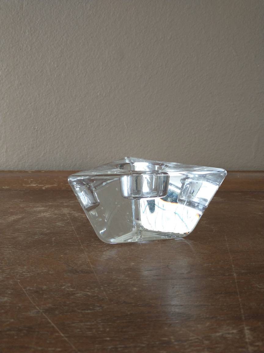 Vintage Orrefors Crystal Triangle Votive Candle Holder Signed Etsy