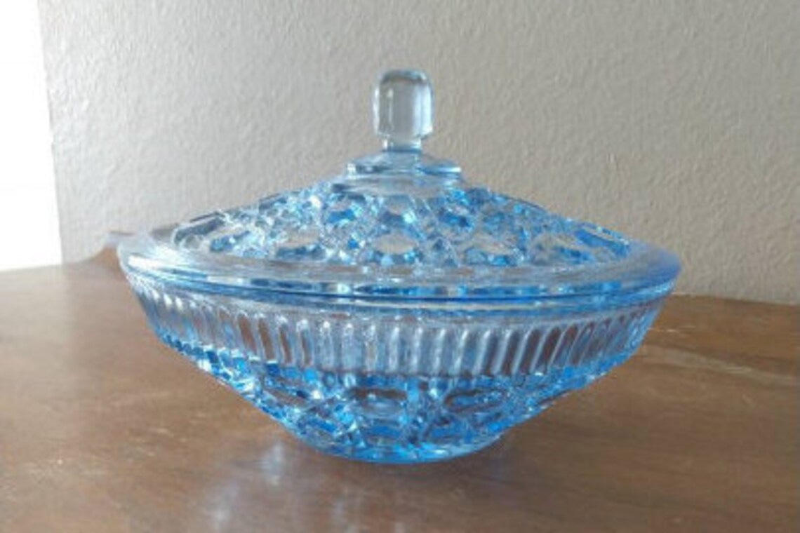 VTG Candy Box Lidded Dish Windsor Clear Ice Blue Carnival Etsy