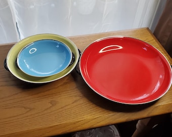 B&M Douro Set of 3 Enameled Skillet Pans, Red Yellow Blue, Made in Portugal