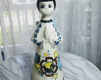 Tonala Mexico Angel Candlestick Holder, Handmade & Handpainted Pottery