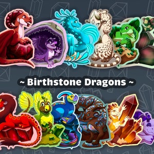 Dragon Birthstone Vinyl Stickers, Fantasy Creature Sticker, Dragon Laptop Decal, Water Bottle Sticker