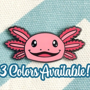 Axolotl Enamel Pin - leucistic pink, melanoid black, and blue - Cute animal pin