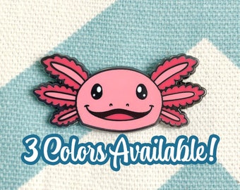 Axolotl Enamel Pin - Pink, Black & Blue, Cute Animal Pin