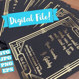 La Gran Invitación Imprimible Gatsby SVG PNG Roaring Twenties Art Deco Archivo Digital Nochevieja o Invitación de Boda Archivo Digital