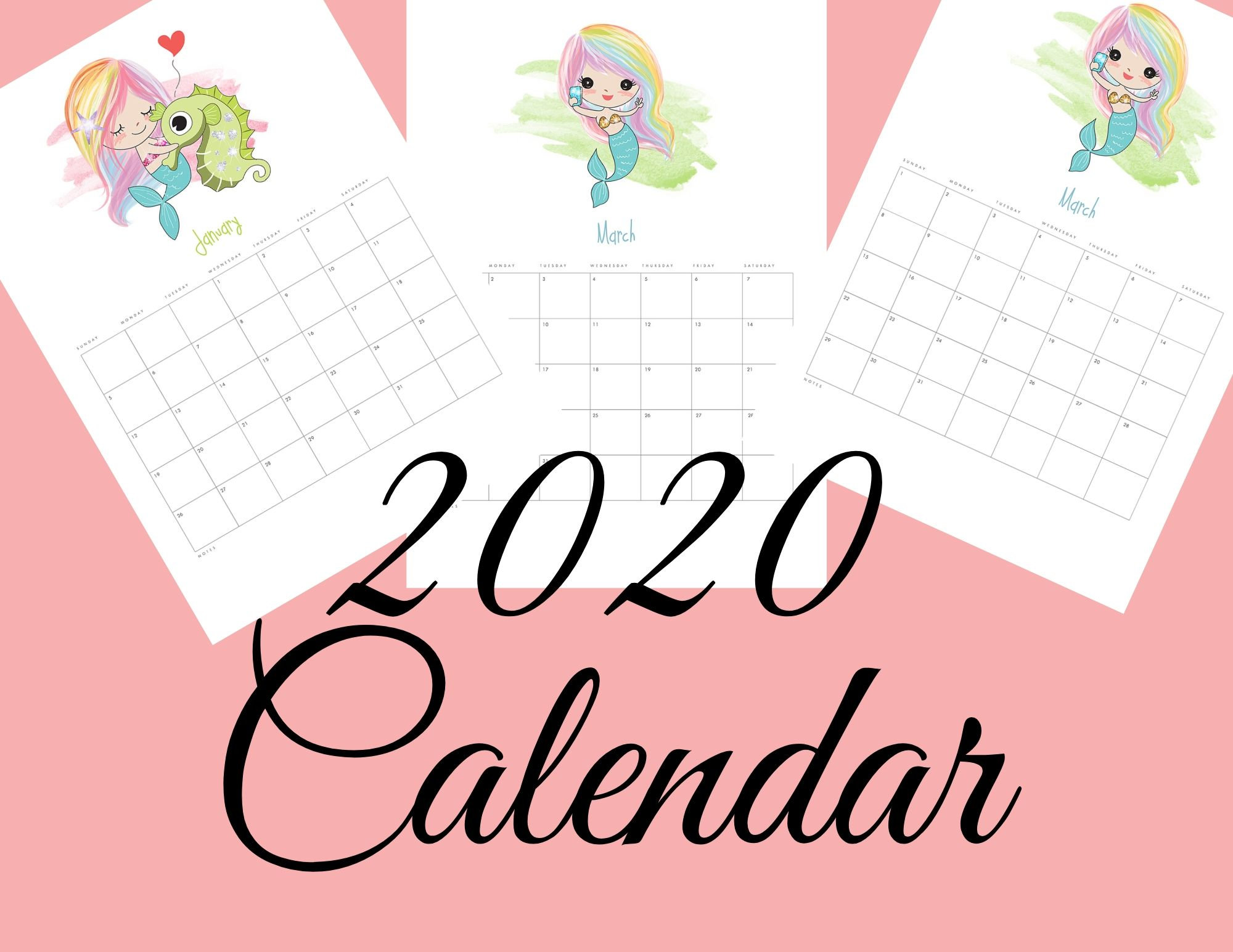 Mermaid 2020 Calendar Wall Decor Home Decor Printable Digital Etsy