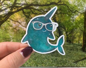 Narwhal Vinyl Waterproof Sticker Cute Narwhal Sticker Nerdy Narwhal Sticker Laptop Decal Laptop Small Gift Vinyl Decal Sticker