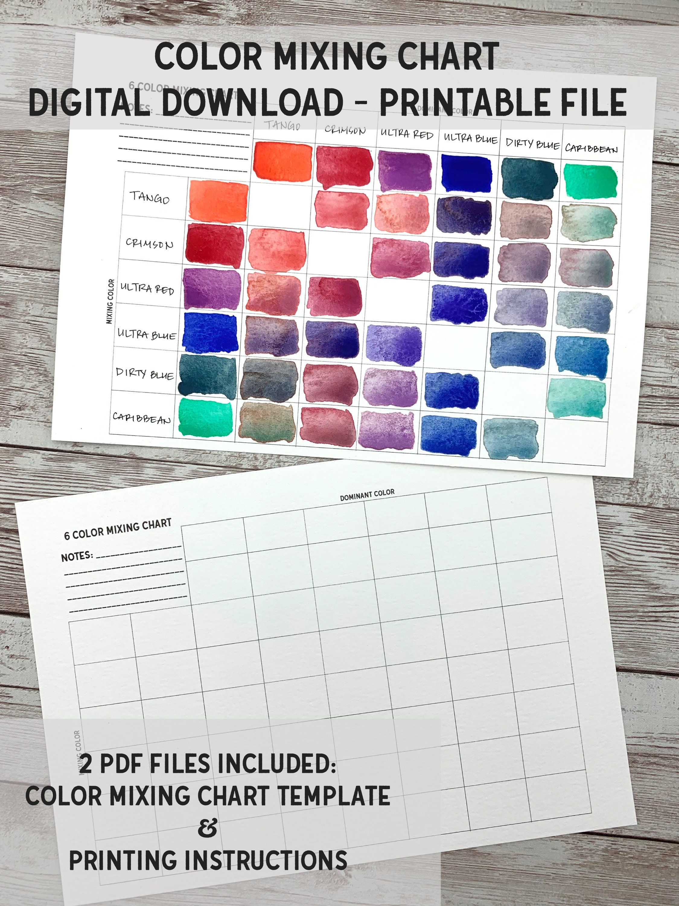 Digital Printable Color Mixing Chart Watercolor Study Chart | Etsy