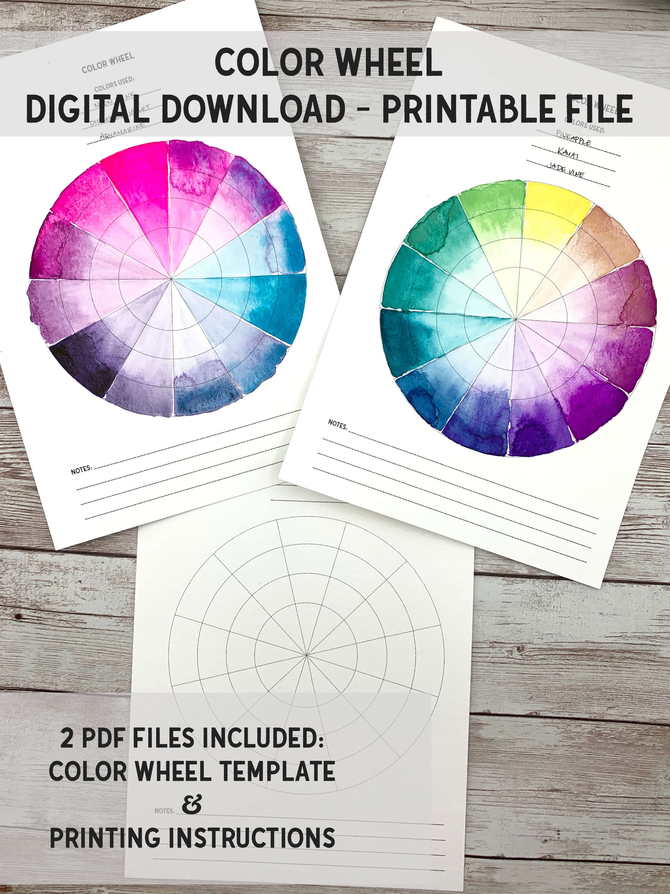 DIGITAL Printable Color Wheel Chart Watercolor Study Chart | Etsy