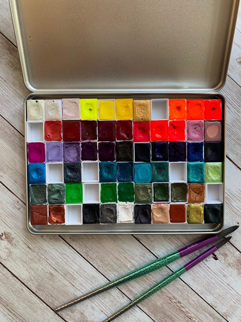 Large Empty Watercolor Tin Holds 66 Half Pans Watercolor Etsy