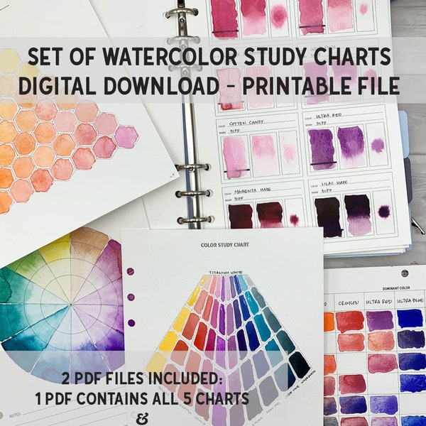 DIGITAL SET of 5 Printable Watercolor Study Charts - Digital File