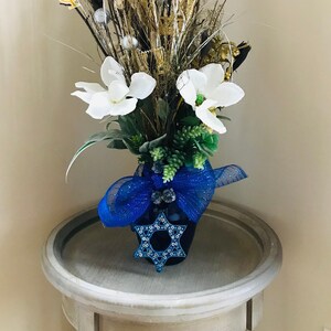 Hanukkah Floral Arrangement in Cobalt Blue Glass Vase XL