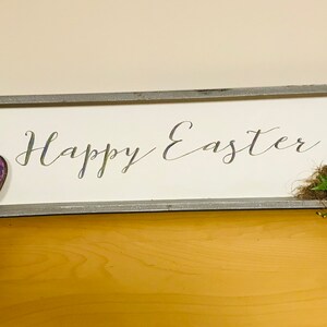Happy Easter Wood Sign with Eggs and Chick!