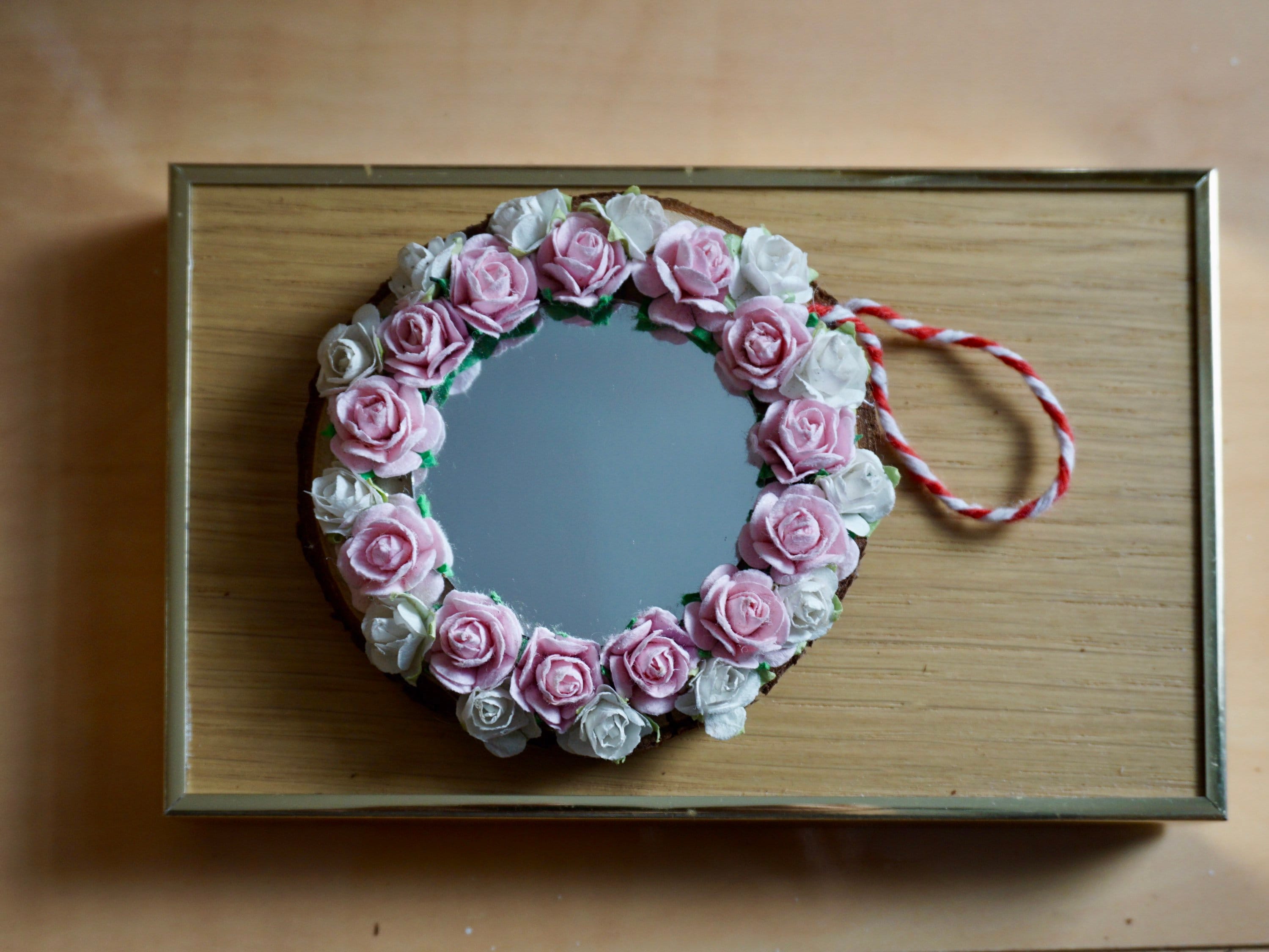 Hand Crafted Pink and White Decorative Mirror Designart  main image 2