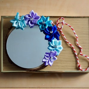 Handmade mirror | Pastel multicolor flower mirror | Wood mirror | Wall mirror | Nature mirror | Makeup mirror | Office Mirror | Purse mirror