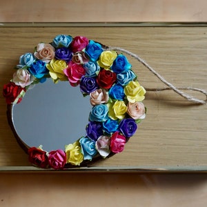 Handmade mirror | Multicolor flower mirror | Wood mirror | Wall mirror | Nature mirror | Makeup mirror | Office Mirror | Purse mirror