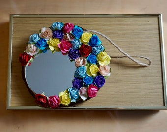 Rainbow Rose Mirror | Colorful Floral Wall Mirror | Boho Home Decor | Handmade Flower Mirror | Girls Room Decor | Housewarming Gift