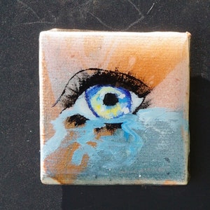 2x2 Crying Eye Abstract Art | Pocket size acrylic magnet painting on canvas | Cute gift | Gift for friend | Fridge Magnet | Original artwork