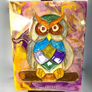 Abstract owl artwork | Owl painting | Owl wall art | Owl resin art | Owl decor | Epoxy resin owl painting | Unique owl wall art | owl lover