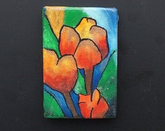 2x3 Orange Flowers magnet |Tulip magnet | Acrylic magnet painting on canvas |Nature magnet | Illustration magnet | Acrylic painting magnet |