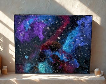 Galaxy Painting Canvas Art | Purple Blue Nebula Space Art | Original Cosmic Wall Decor | Starry Night Sky Artwork | Celestial Home Decor