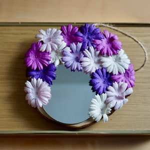 Handmade mirror | Purple flower mirror | Wood mirror | Wall mirror | Nature mirror | Makeup mirror | Office Mirror | Purse mirror