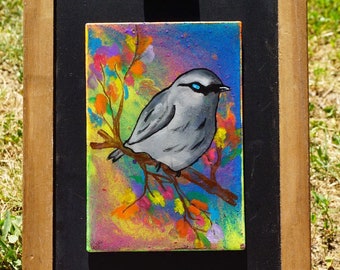 4x6 Gray bird art magnet | Nature magnet | Tile art magnet | Animal art magnet | Flower magnet | Refrigerator magnet | Floral magnet |