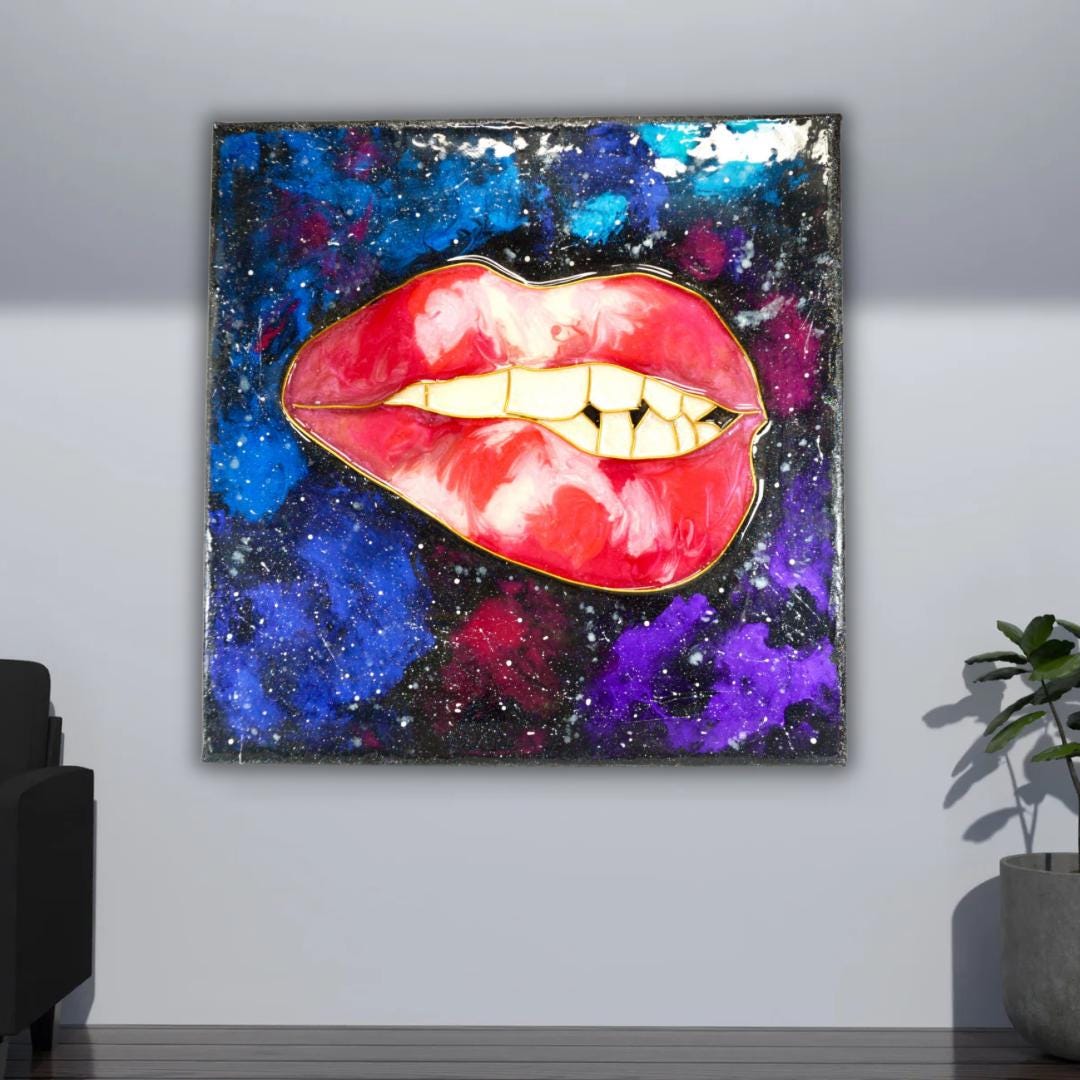 Red Lips Gold Teeth Galaxy Art Print | Pop Art Wall Decor | Modern ...