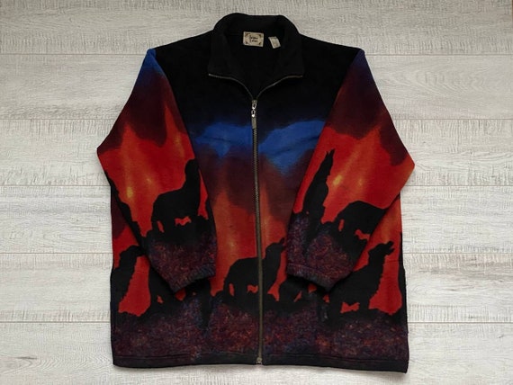 トップス old half zip animal fleece jacket Vintage Animal Fleece Zip up Jacket - Etsy