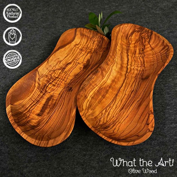 What the Art!® Olive Wood «Tapas Duo» | Set Olivenholz Servierschalen | Handarbeit | 22 x 8-10 cm | Snackschalen - Dipschalen