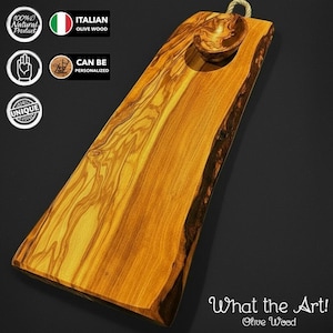 WTA!® Olive Wood «Lungo» | Olivenholz Servierbrett + Dip Schälchen | Handgemacht | Brett Holzbrett Käsebrett Tapas Brett Rustikal Massiv