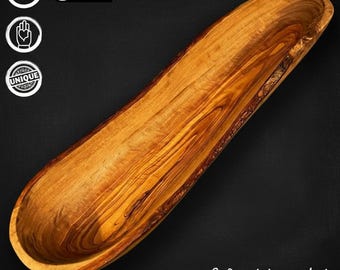 WTA!® Olijfhouten «Baguette» | Broodkom van olijfhout | Handgemaakt | Ovale, duurzame mediterrane baguettekom | Fruitschaal | Serveerschaal