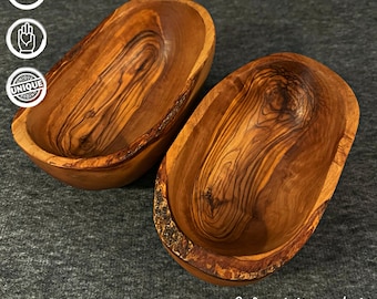 What the Art!® Olive Wood «Rustic Snackys» | Set Olivenholz Servierschalen | Handarbeit | ca. 14-15 x 8-9 cm | Snackschalen - Dipschalen