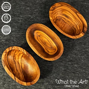 WTA!® Olive Wood «Salsa» | Set of olive wood dip bowls | Handmade | Mediterranean sustainable small bowls | For side dishes, sauces, and olives
