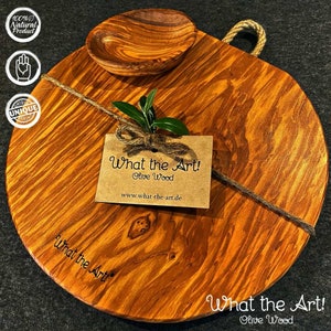 WTA!® Olive Wood «Soleil» | Olive wood cutting board, serving board + dip bowl | Handmade | Board, wooden board, cheese board, rustic, solid