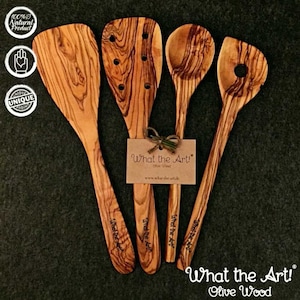 WTA!® Olive Wood «The Chef» Size M | 4-piece olive wood kitchen utensil set | Handmade | Cooking utensils, kitchen utensils, kitchen accessories, wood