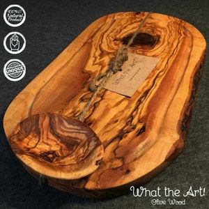 WTA!® Olive Wood «Rustic» Size XL | Olive wood cutting board, serving board + dip bowl | Handmade | Wooden board, cheese board, juice groove