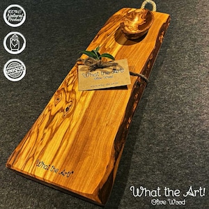 WTA!® Olive Wood «Lungo» | Olive wood serving board with dip bowl | Handmade | Wooden board, cheese board, tapas board, rustic, solid