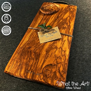 WTA!® Olive Wood «Vintage» | Olive wood cutting board, serving board + dip bowl | Handmade | Solid wooden board, cheese board
