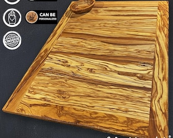 WTA!® Madera de Olivo «Il Grande» | Tabla de cortar, tabla para servir y cuencos para salsas de madera de olivo | Hecha a mano | Tabla de cortar, tabla de cocina, tabla de madera