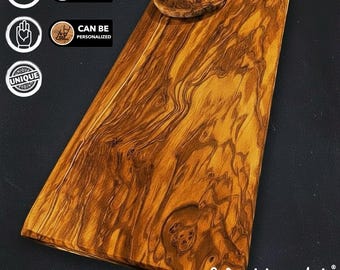 WTA!® Madera de Olivo «Vintage» | Tabla de cortar, servir y cuencos de madera de olivo | Hecha a mano | Tabla de madera maciza, tabla de quesos