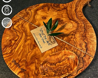 What the Art!® Olive Wood «Margherita» | Olive wood cutting chopping board + dip bowl + gift | 43 x 30 x 2 cm