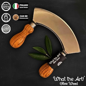 WTA!® Olive Wood «Mezzaluna» | Olivenholz Wiegemesser | Handgemacht | Kräutermesser Küchenmesser Mediterran Nachhaltig Ergonomisch