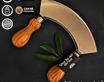 WTA!® Olive Wood «Mezzaluna» | Olivenholz Wiegemesser | Handgemacht | Kräutermesser Küchenmesser Mediterran Nachhaltig Ergonomisch