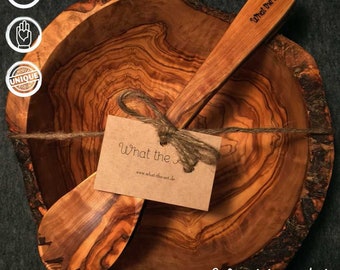 What the Art!® Olive Wood Olive Wood "Rucola" | Olive wood salad bowl + Salad servers + gift