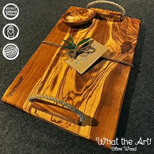 WTA!® Olive Wood «Plancha» | Olive wood serving board + dip bowl | Handmade | Board, wooden board, cheese board, tapas board, rustic, solid